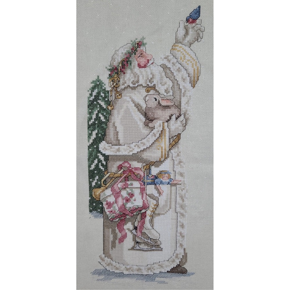 Lavender & Lace The Winter Santa Finished Cross Stitch Hand Embroidered 12.5in